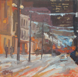 Calgary, cityscape, winter, stephen Avenue, acrylic on canvas